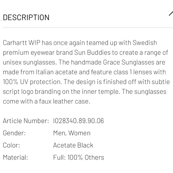 SUN BUDDIES x CARHARTT NIB UNISEX work in progress Grace sunglasses streetwear main image 9
